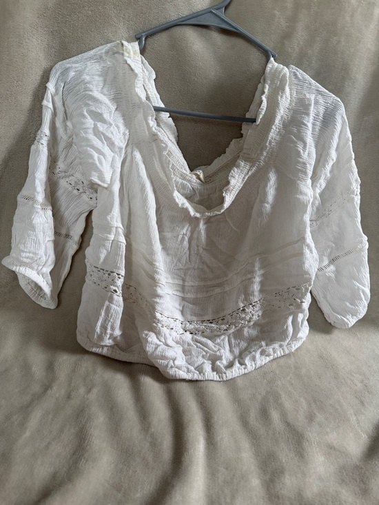 Aeropostale Tops - White V-Neck Cotton Peasant Top - Cropped